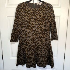 Ann Taylor Loft Drop Waist Animal Leopard Print Jacquard Flare Dress Size M